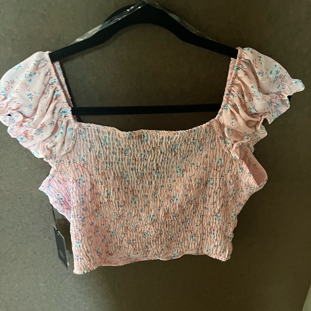 Pink crop top with flowers